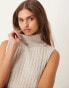 Vila ribbed high neck sleevless knitted vest in natural melange