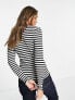 Selected Femme cotton ribbed long sleeve top in black stripe - MULTI