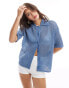 Vila open knit crochet shirt in blue