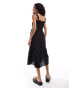 French Connection shirred broderie midi sun dress in black