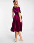 ASOS DESIGN velvet bare shoulder prom midi dress in berry