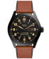 ფოტო #1 პროდუქტის Men's Defender Solar Brown Leather Strap Watch, 46mm