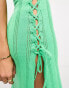 Pieces crochet side ruched midi beach dress in bright green