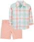 Фото #1 товара Комплект для мальчиков Carterʻs Рубашка с пуговицами и шорты-чино со стрейчем Baby 2-Piece Button-Down Shirt & Stretch Chino Shorts Set