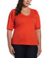 ფოტო #1 პროდუქტის Plus Size Cotton Smocked Elbow Sleeve Top