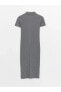 Polo Yaka Düz Kısa Kollu Kadın Bodycon Elbise