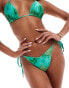 South Beach shiny abstract print tie side bikini bottom in green