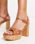 French Connection chunky cork style platform sandals in tan PU in Hellbraun, UK 8 - фото #4