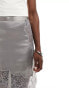 ASOS DESIGN satin midi skirt with lace inserts in silver