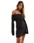 Фото #4 товара ASOS DESIGN 90s bardot mini dress with contrast mesh underlay in black