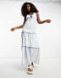 Фото #1 товара Miss Selfridge tiered denim maxi dress in mid wash