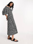 River Island puff sleeve midi dress in black polka dot