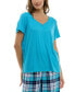 Фото #1 товара Women's Short-Sleeve Ribbed Henley Sleep Top