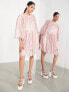 ASOS EDITION puff sleeve mini dress with teardrop embellishment in blush