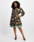 ფოტო #1 პროდუქტის Plus Size Floral V-Neck Contrast-Trim Dress