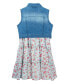 ფოტო #5 პროდუქტის Big Girls Denim Vest Dress Outfit with Necklace, 3 PC