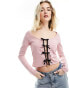 Фото #2 товара Miss Selfridge long sleeve top with lace and bows in pink