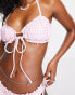 Daisy Street bikini top with tie front and ruching in mini gingham print