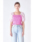 Women's Contrast Floral Smocked Top