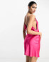 Фото #6 товара ASOS DESIGN satin diamante trim strap cowl neck mini cami dress in hot pink