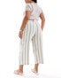 Фото #4 товара ONLY Curve linen mix culotte trousers with belt in cream and sage stripe