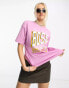 BOSS Orange varsity logo oversized t-shirt in pink