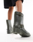 Glamorous biker wellies in khaki