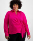 Фото #1 товара Plus Size Cotton Collared Wrap Top, Created for Macy's