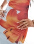 Фото #2 товара Kaiia mesh bandeau maxi dress in light blue and orange lily print