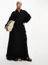 ASOS DESIGN Curve linen utility maxi belted shirt dress in black