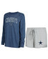 ფოტო #1 პროდუქტის Women's Gray, Navy Dallas Cowboys Raglan Long Sleeve T-shirt and Shorts Lounge Set