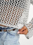 Фото #3 товара ASOS DESIGN metallic open knit slash knit top with angel sleeves in silver