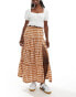 Фото #1 товара Bershka tiered maxi skirt in brown check