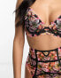 Ann Summers – Wildflower – Wattierter BH in Schwarz mit tiefem Ausschnitt, Stickerei und farblich abgesetztem Blumenmuster