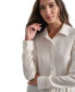 Petite Buttoned-Cuff Fold-Collar Blouse