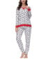 Фото #1 товара Women's Printed Crew Neck Long Sleeve Top with Jogger 2 Pc Pajama Set