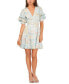 Women's Floral V-Neck Tiered Bubble Puff Sleeve Mini Dress