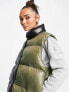 ASOS DESIGN high shine spliced gilet in black and khaki