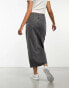 New Look split front denim maxi skirt in light grey