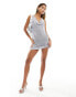 In The Style metallic knitted cowl neck mini dress in silver