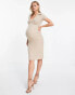 New Look Maternity short sleeve ribbed collar midi dress in camel