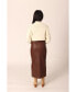Women's Faux Leather Midi Skirt With Slit