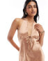 Фото #3 товара Miss Selfridge satin lace trim halter mini dress in bronze