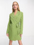 Vila tailored mini blazer dress with tie belt in olive green