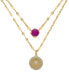 ფოტო #1 პროდუქტის Lab-grown Pink Sapphire (5/8 ct. t.w.) & Lab-grown White Sapphire (1/3 ct. t.w.) 16" Layered Pendant Necklace in 14k Gold-Plated Sterling Silver