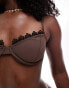 Фото #3 товара Miss Selfridge lace trim cupped bikini top in chocolate