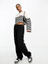 Miss Selfridge thin stripe crop knit jumper in black stripe