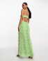 ASOS DESIGN pearl embellished sweetheart neck crochet maxi dress with split in bright green