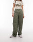 Topshop high waist moto waist seamed straight leg trouser in khaki