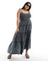 Фото #1 товара COLLUSION Plus double cloth shirred tiered cami maxi sun dress in washed blue